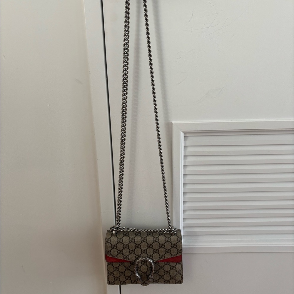 Gucci Mini Dionysus Monogram Shoulder Crossbody Bag with Red Suede Accents - Picture 12 of 13